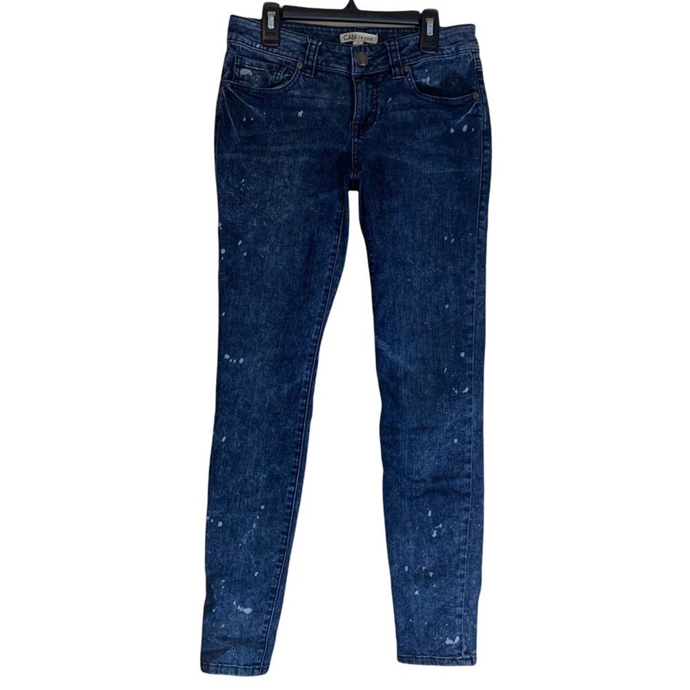 Cabi Constellation Dark Wash Skinny Jeans Style 920 Stretch Splatter Wash Size 2